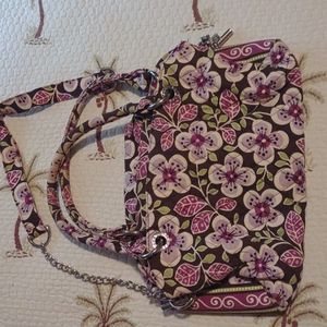 Vera Bradley handbag with removable part chain crossbody strap. Purple and brown